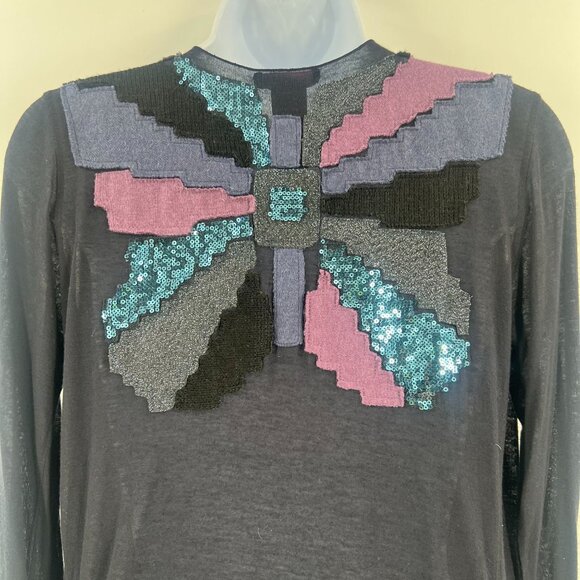 Custo Barcelona S Black Sequin Geometric Duster Cardigan Rayon Wool Blend Y2K - Picture 10 of 11